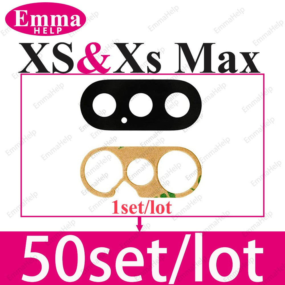 50 Piezas/Lote de Cristal de Lente de Cámara Trasera para iPhone 14 13 12 11 Pro Max XS XR X 7 8 Plus, Repuesto de Cristal de Cámara Trasera con Adhesivo