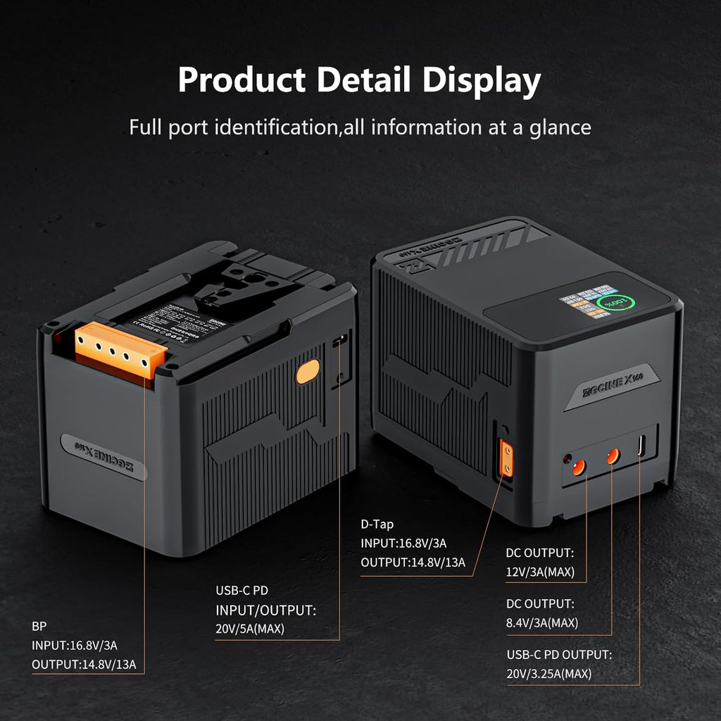ZGCINE X50 X99 X160 Soporte de batería X50 X99 X160 V, Cargador rápido PD con D-TAP Dual, USB-C, puertos duales de CC, pantalla OLED, do Brasil