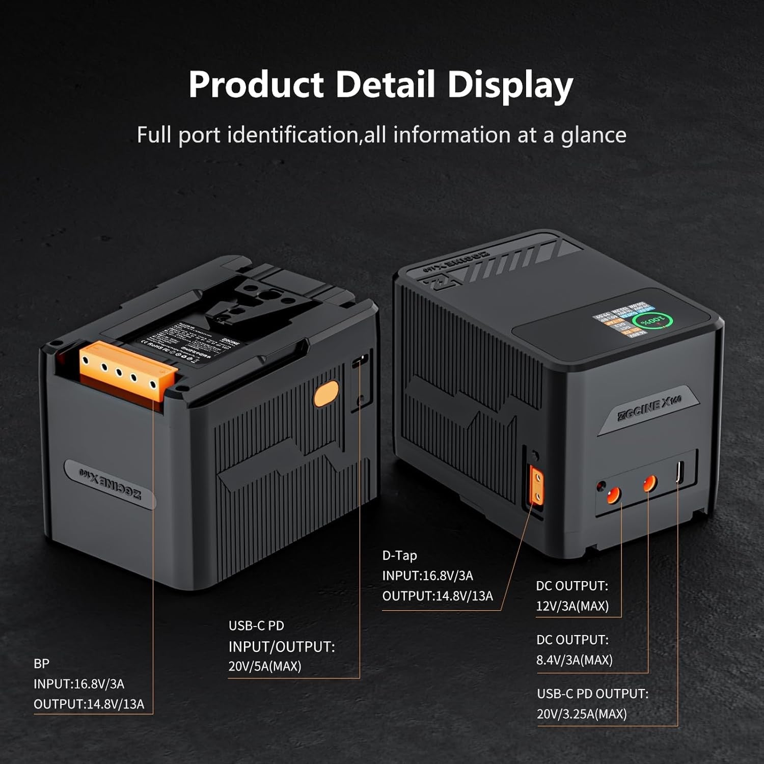 ZGCINE X50 X99 X160 Soporte de batería X50 X99 X160 V, Cargador rápido PD con D-TAP Dual, USB-C, puertos duales de CC, pantalla OLED, do Brasil