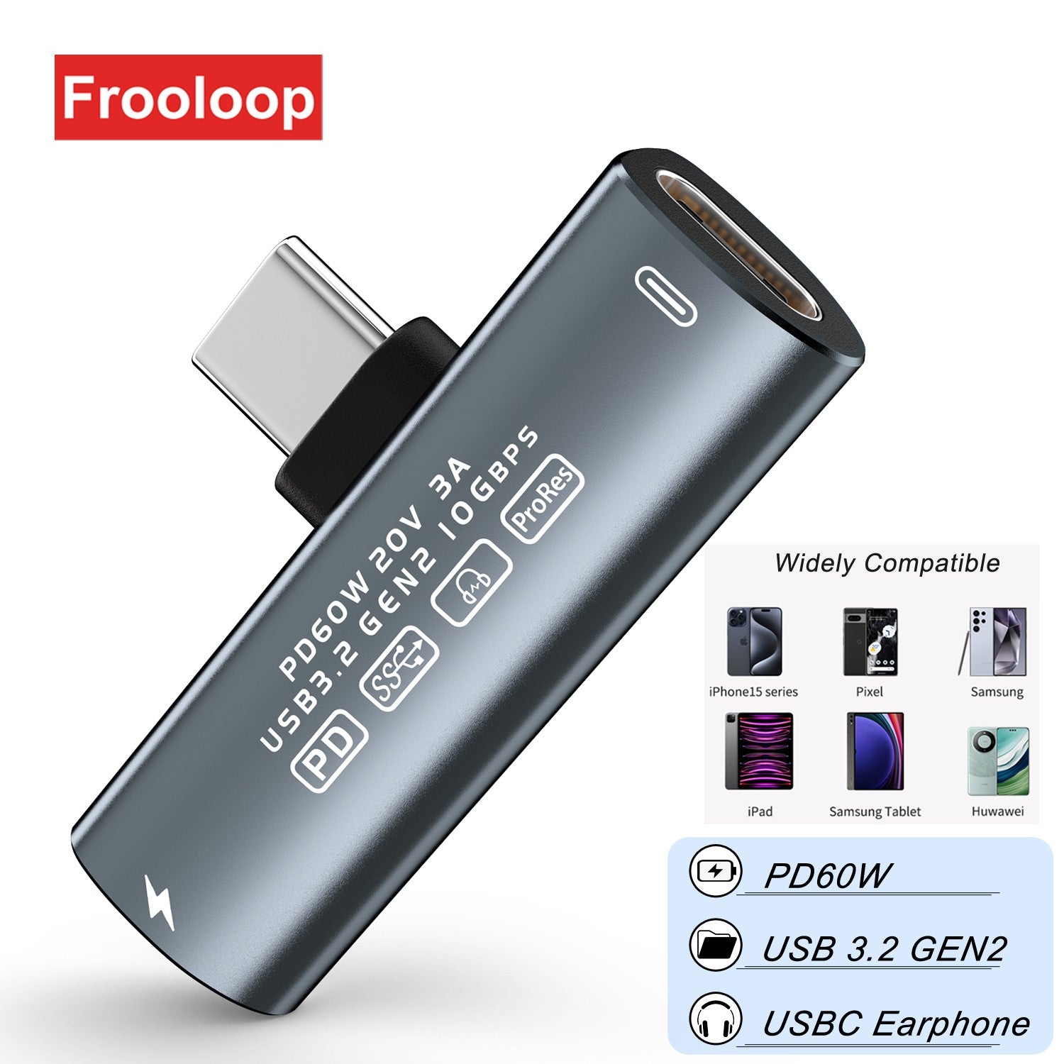 Adaptador de auriculares USB tipo C a USB C Dual de 60W USB 3,2 Gen2 10 Gbps datos OTG C a C convertidor de Audio para iPhone 15 iPad S24U S23U