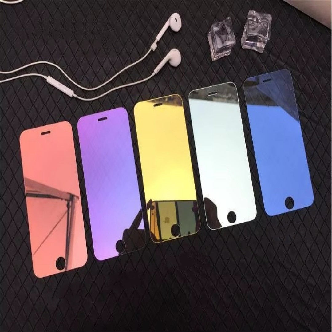 Protector de Pantalla de Vidrio Templado de Lujo con Espejo Colorido para iPhone 17 16 15 14 13 12, Película Protectora de Vidrio