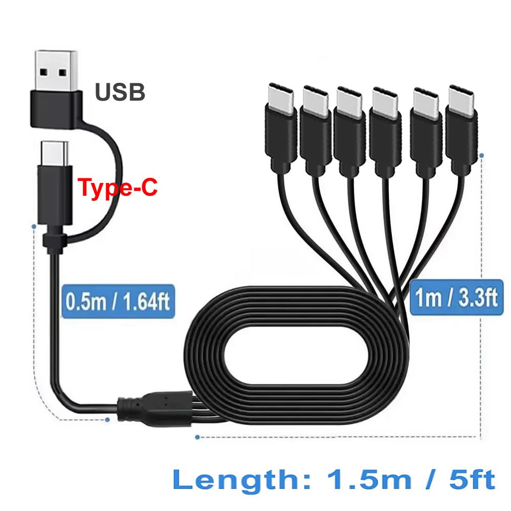 Cable divisor USB C Cable multi USB C a USB C 6 en 1 Cable cargador macho tipo C para tableta Android Samsung y dispositivo TypeC