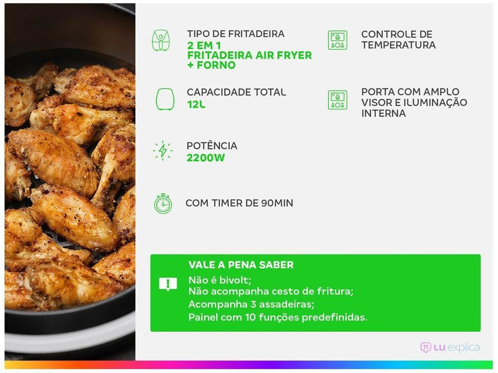 Freidora Eléctrica sin Aceite/Freidora de Aire Mondial Oven Oven AFON-12L-FB Negra 12L - 220V
