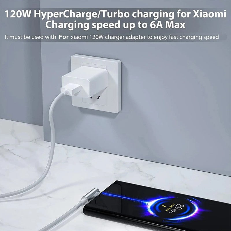 Cable de Carga Turbo USB Tipo C de 120W 100W 90W para Xiaomi 6A, Mi 14 13 12 Pro, Poco F4 GT, Redmi Note 13, K60, Cable Tipo C de 90 Grados