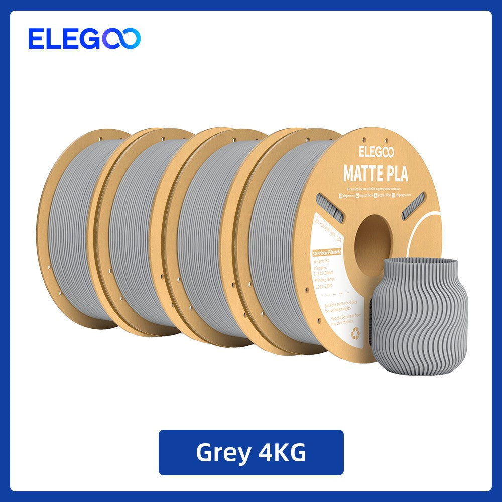 Filamento PLA Mate ELEGOO 1KG, 1.75mm para Impresora 3D FDM, Precisión Dimensional +/- 0.02mm, Bobina de Cartón de 1kg (2.2lbs)
