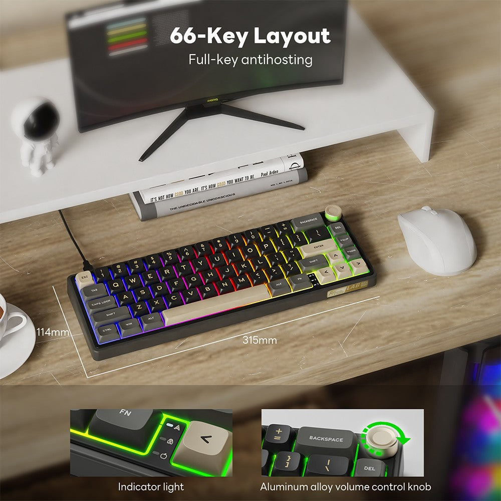 Teclado Mecánico Royal Kludge RK R65 en Portugués Brasileño, con Cable, Intercambiable en Caliente, 66 Teclas, 65%, Retroiluminación RGB, para Gamers