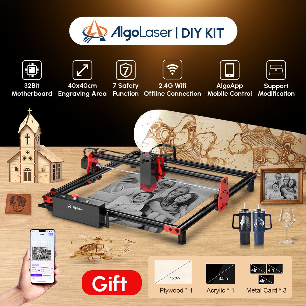 AlgoLaser KIT DIY 5.5W Máquina de Grabado Láser de Escritorio Inteligente de Nivel Básico con Control WiFi y Offline para Madera, Acrílico, Cuero y Manualidades DIY