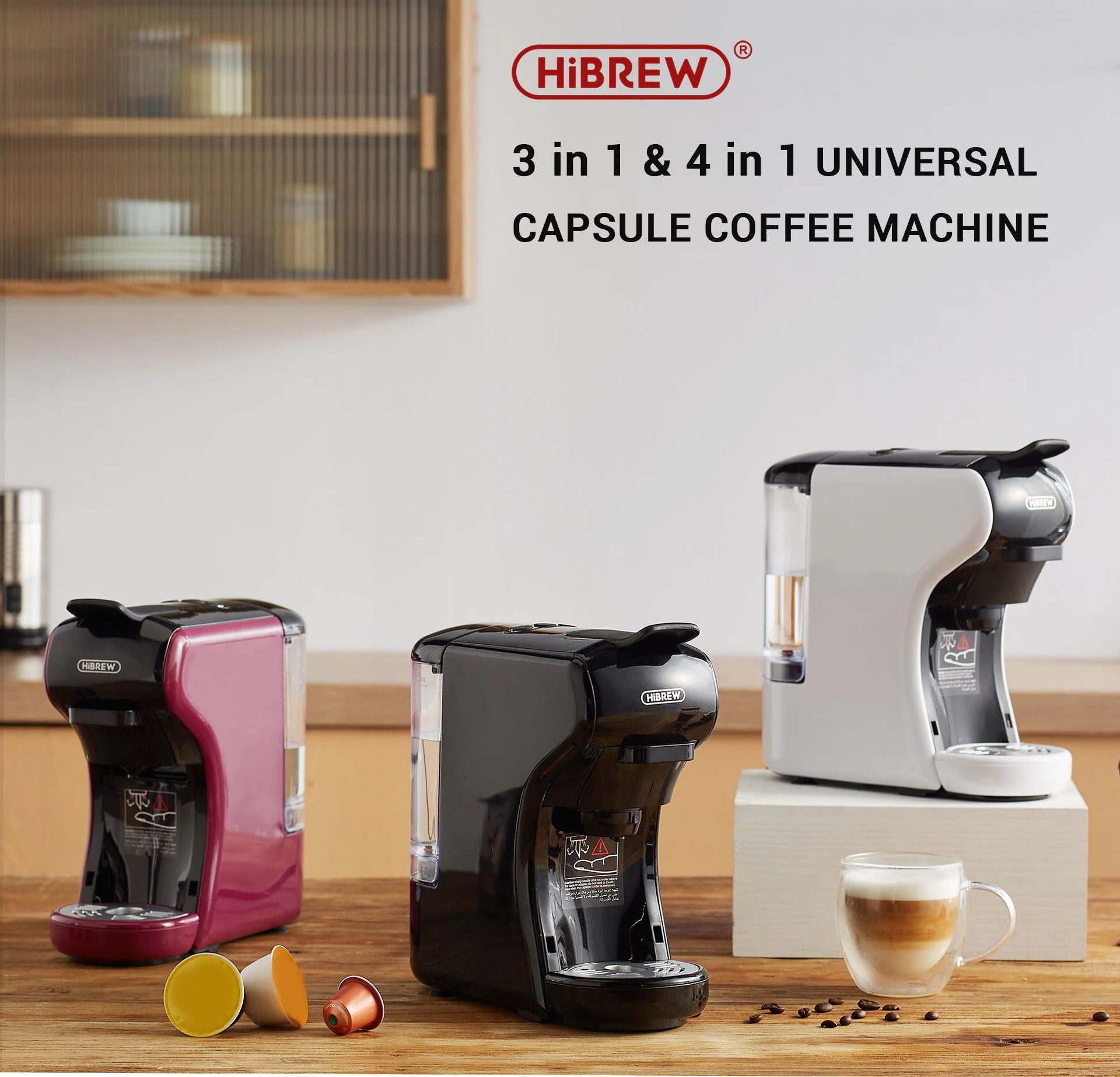 Máquina de café HiBREW 19 Bar 4 en 1, Cápsula múltiple caliente y fría, Cafetera Espresso, Cafetera de cápsulas Dolce Milk Nexpresso en polvo H1A