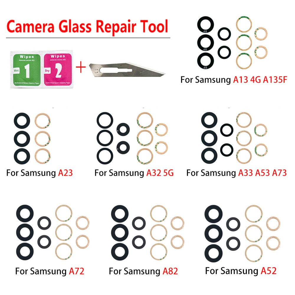 Nueva lente de cubierta de cristal de cámara trasera con adhesivo para Samsung A13 A14 23 4G A32 A52 5G A33 A53 A73 A52 A72 A82 A52S A24 A34