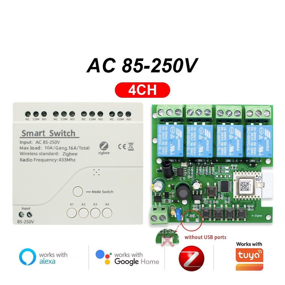Interruptor Inteligente Zigbee de Contacto Seco, Módulo de Relé de Riel DIN de 1, 2 o 4 Canales, Relé RF de Dos Canales 433, 12V 24V 230V, Compatible con Tuya
