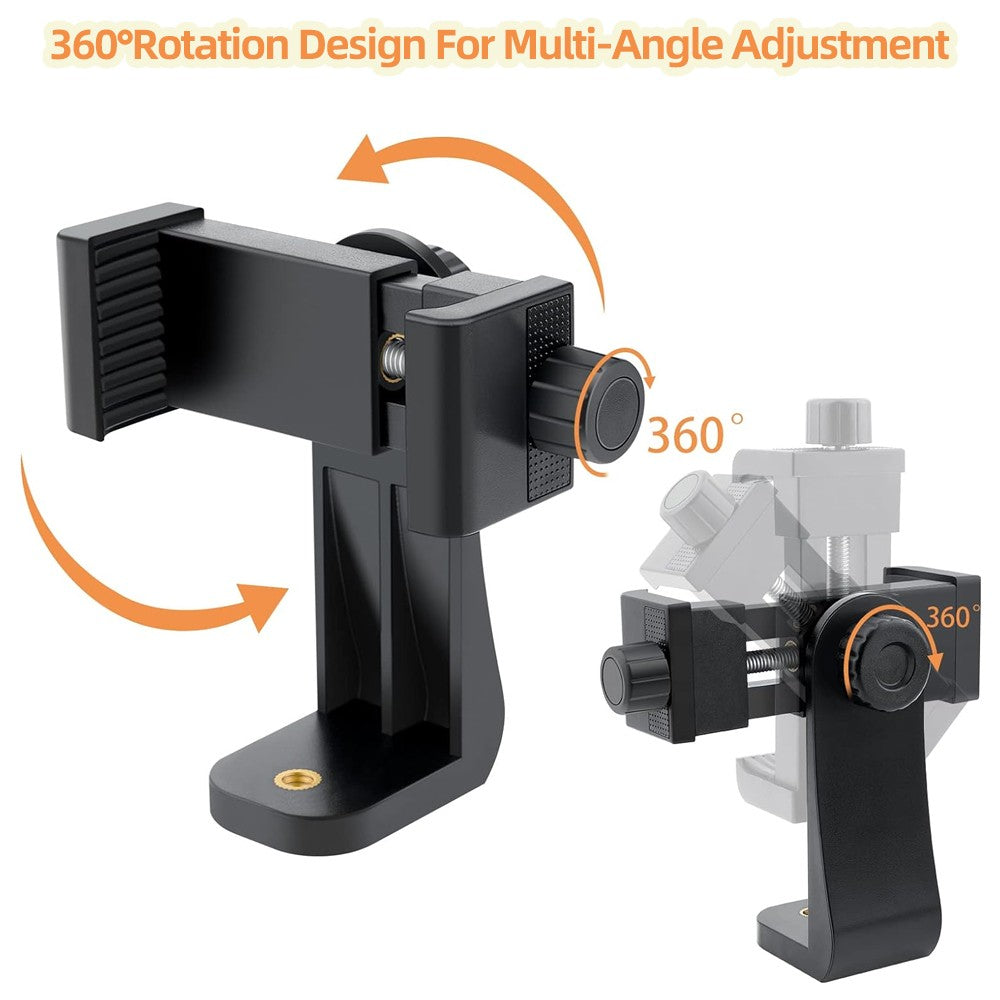 Universal 360 °   Soporte Giratorio para Teléfono, Soporte Ajustable para Smartphone con Orificio de 1/4" para Trípode, Palo Selfie, Transmisión en Vivo y Vlog