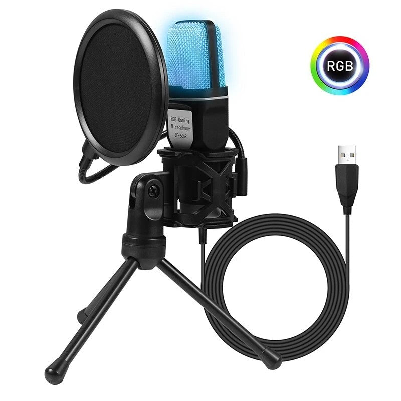 Micrófono condensador profesional para PC, portátil, Juegos de ordenador, USB, con cable, Streaming, Podcast, estudio, Mike, Kit, accesorio para jugadores