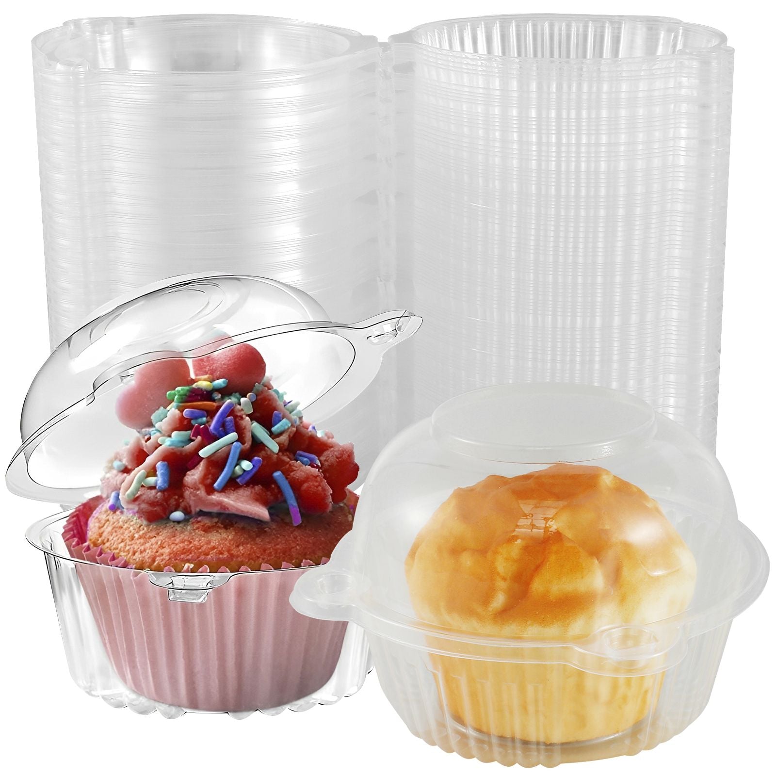 100 Uds. Tazas de postre multiusos con tapas contenedor de magdalenas reutilizable de 8oz caja de postre individual cuadrada transparente caja de almacenamiento de pasteles sellada