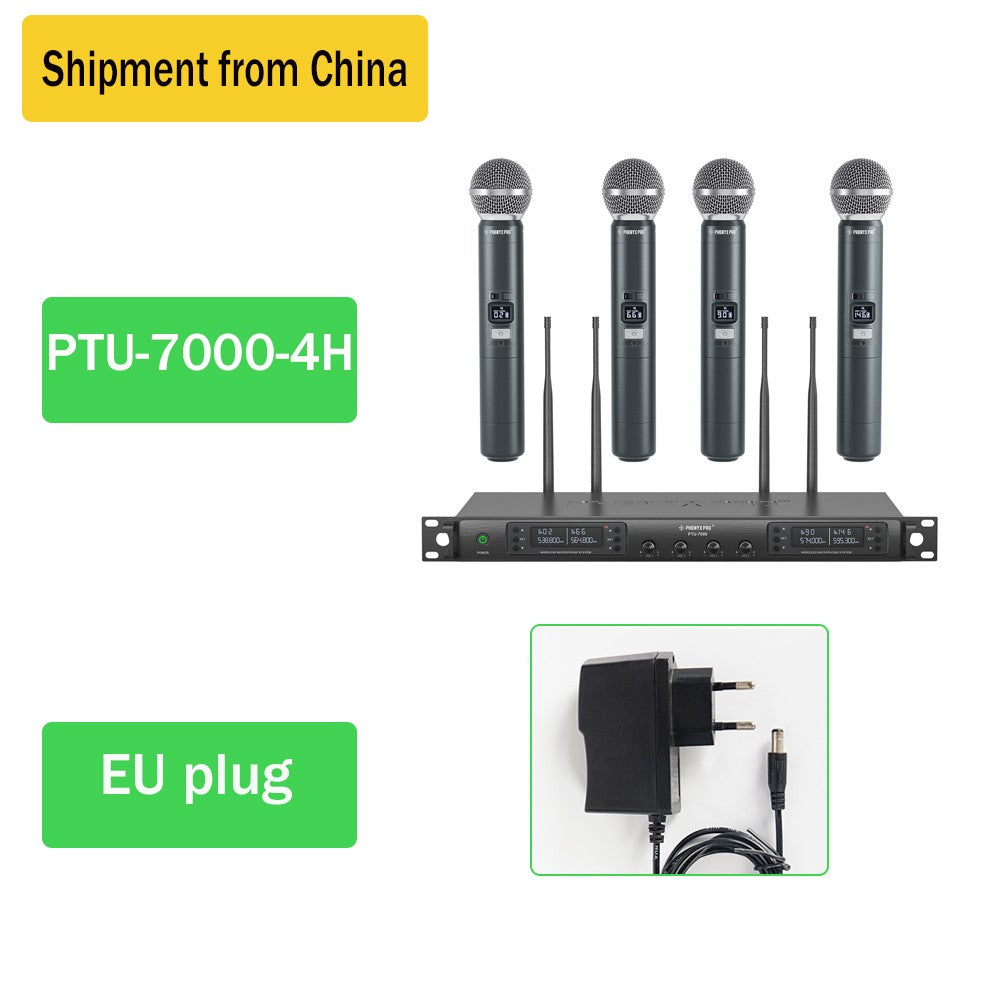 Micrófono inalámbrico profesional UHF Phenyx Pro 4 canales escaneo automático frecuencia seleccionable Metal 100M para cantar Iglesia PTU7000