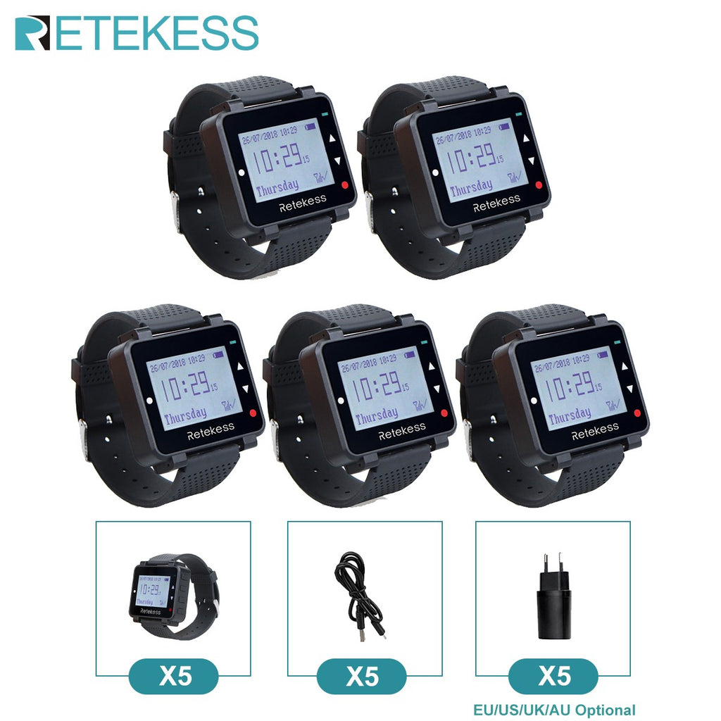 RETEKESS-sistema inalámbrico de llamadas para camarero, buscapersonas para restaurante, receptor de reloj T128, botón de llamada T117, servicio al cliente para cafetería