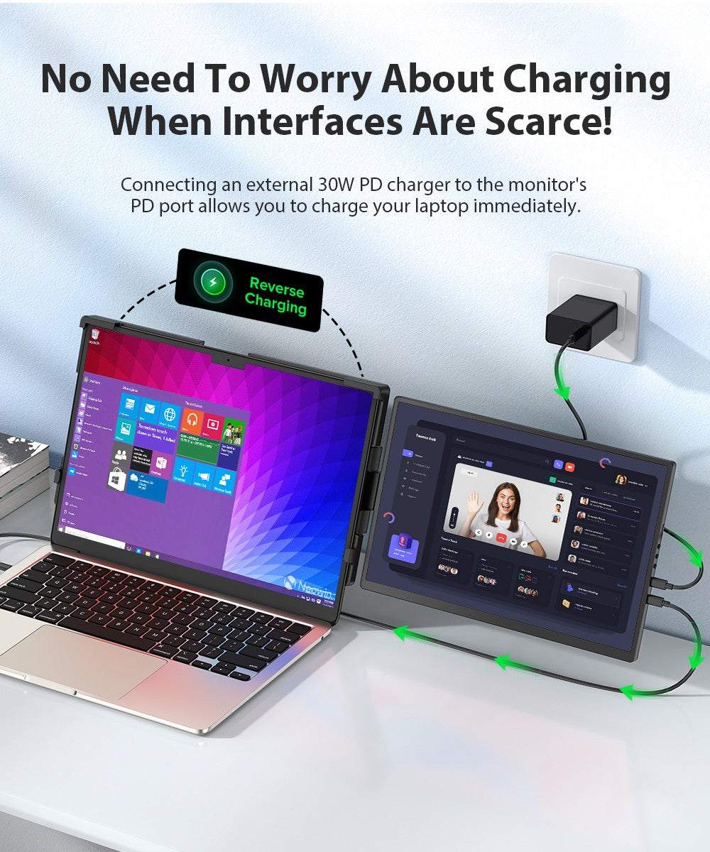 Extensor de pantalla para computadora portátil EVICIV 2K de 14" QHD 1440P, monitor triple portátil con rotación automática de 180° para Wins, Mac, Dex, Chrome, viajes, trabajo