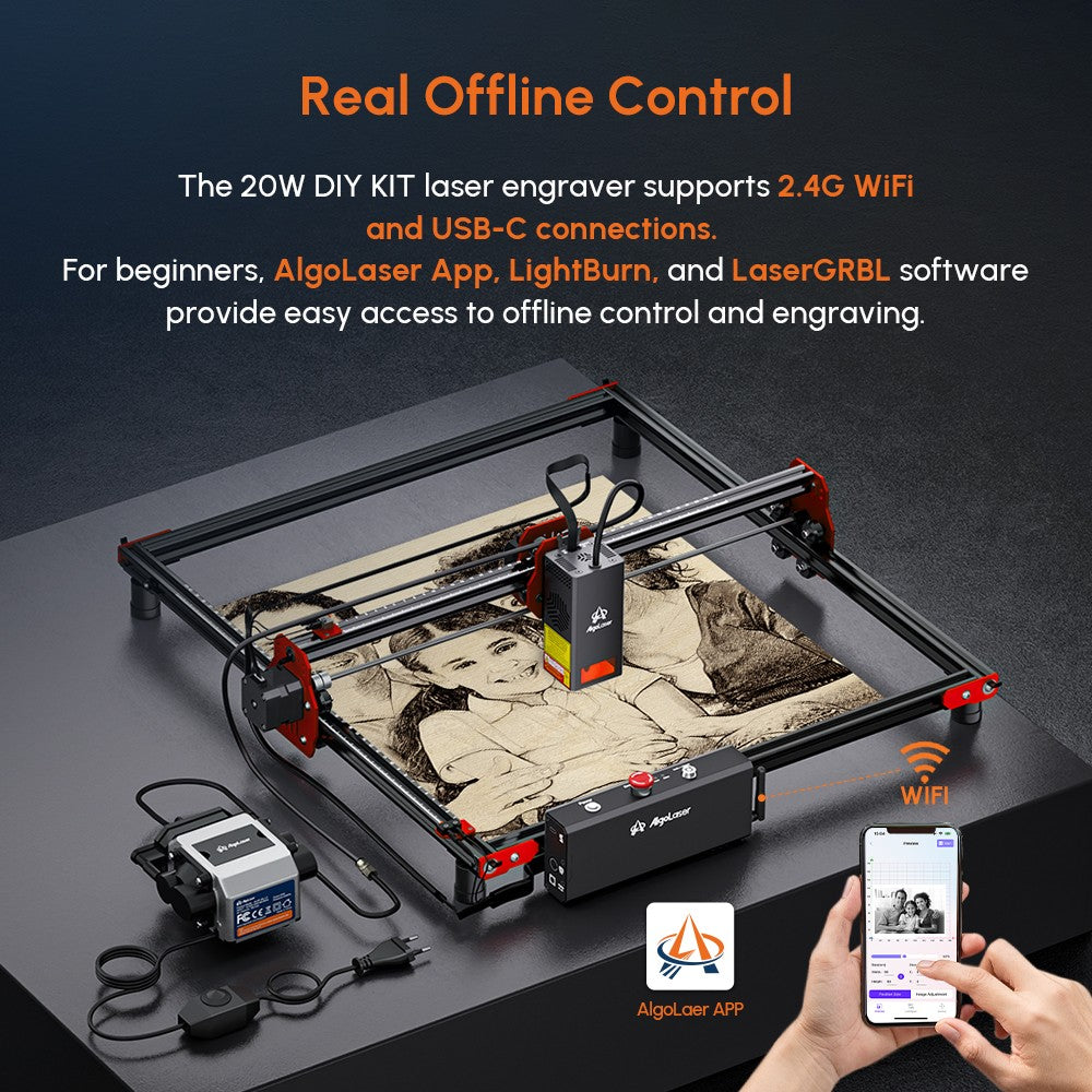 Algolaser KIT DIY Grabador y Cortador Láser CNC para Madera, con Enfoque Largo y Corto, para Trabajos en Madera, Máquina de Grabado y Corte