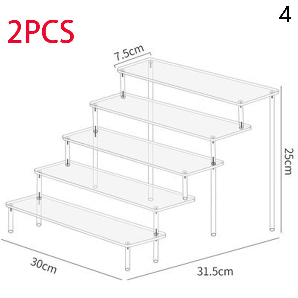 Soporte de exhibición acrílico de 1-4 niveles, estante de exhibición duradero para magdalenas, Perfume, muñeca, caja ciega Trapezoidal transparente, estante de almacenamiento