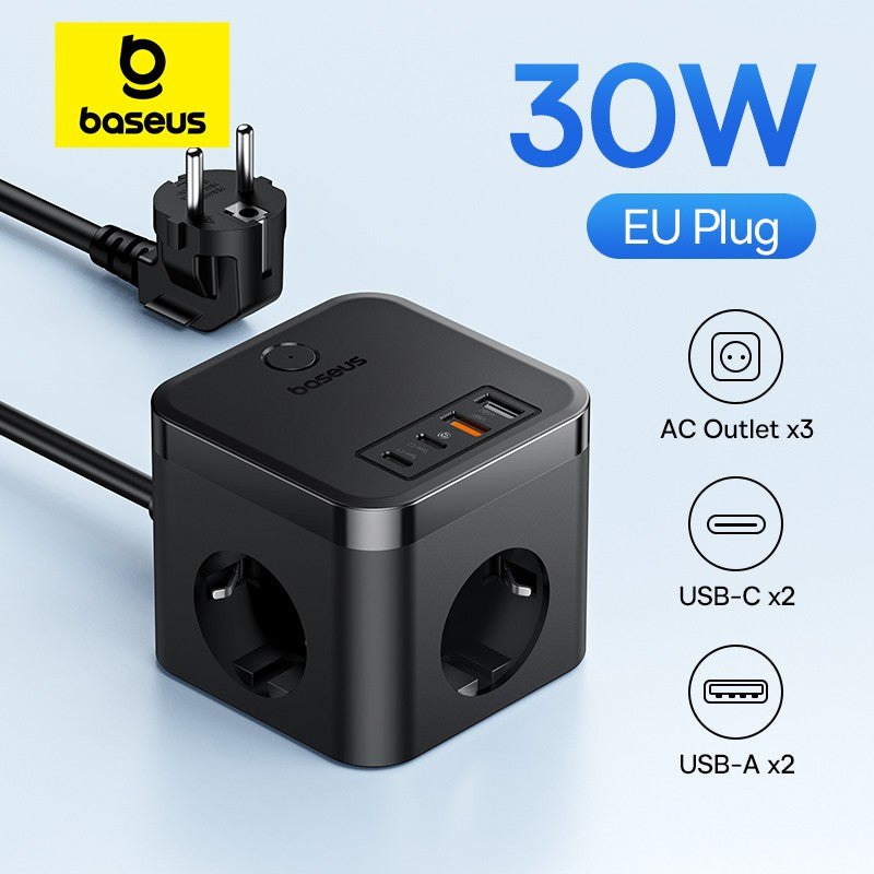 Baseus-cargador de 30W, regleta de alimentación rápida, salida de 4000W 3AC, estación de carga de escritorio, protección contra sobretensiones para tableta, iPhone, Samsung, Xiaomi
