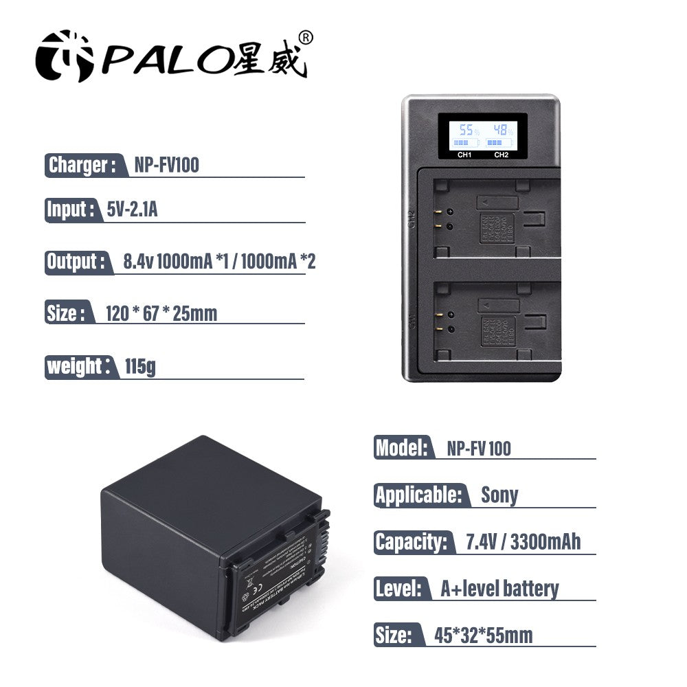 PALO NP-baterías FV100 NP-FV100 FV100, Cargador USB LCD para cámara Sony NP-FV30, NP-FV50, SX83E, SX63E, NP-FV70, AX100E