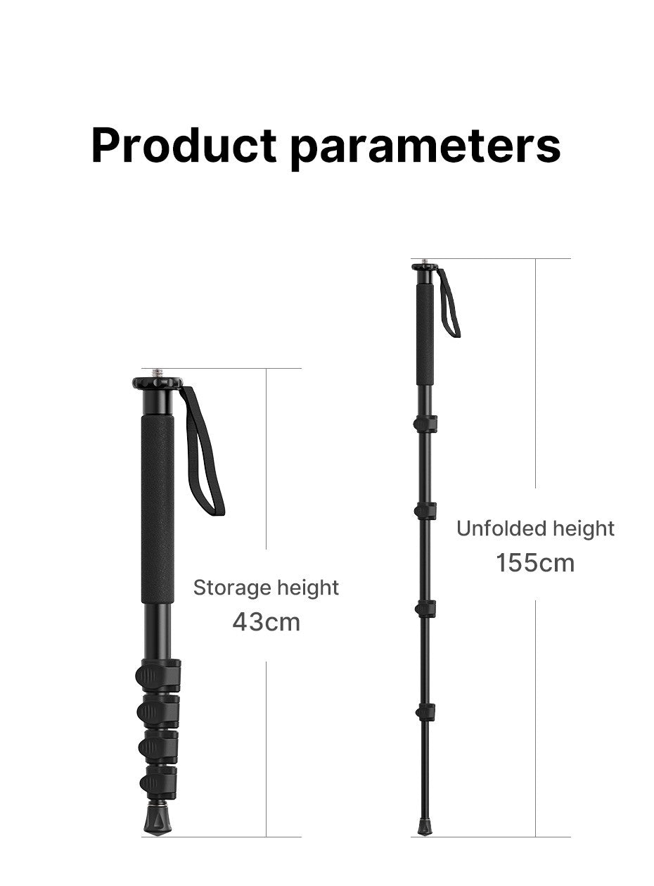 Ulanzi-trípode de aluminio para cámara DSLR, ligero de 1/4 monopié/3/8 pulgadas, palo de Selfie de viaje y senderismo, máx. 155cm, carga de 5KG