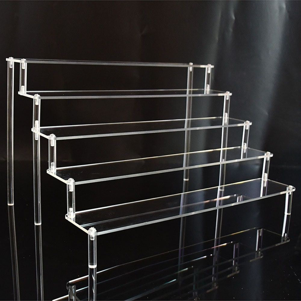 Soporte de exhibición acrílico de 1-4 niveles, estante de exhibición duradero para magdalenas, Perfume, muñeca, caja ciega Trapezoidal transparente, estante de almacenamiento