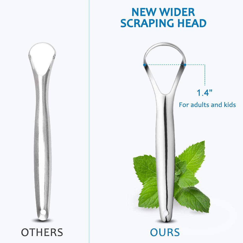 Raspador de lengua de 2 uds, limpiador de lengua de acero inoxidable profesional para reducir el mal aliento, raspadores de lengua de Metal, mejorar la higiene bucal