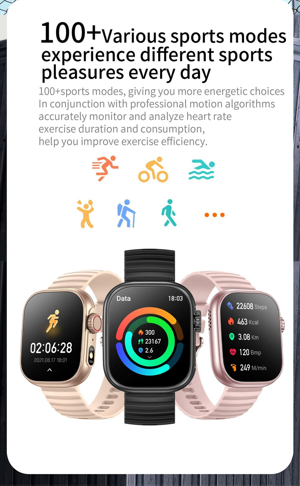 Reloj inteligente para hombre y mujer, pulsera con linterna LED, más de 100 modos deportivos, rastreador de actividad física, temperatura corporal, pantalla de 2,01"