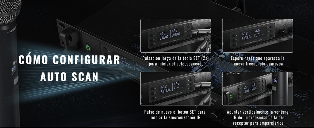 Phenyx Pro UHF sistema con micrófono inalámbrico PTU-7000 con 4x40 canales micrófonos de mano escaneo automático frecuencia seleccionable para Iglesia