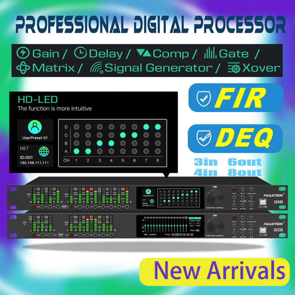 Paulkitson-Procesador de Audio Digital LD448, sistema de Control de altavoz profesional, con Procesador Fir de 32 bits, Driverack 4in y 8out