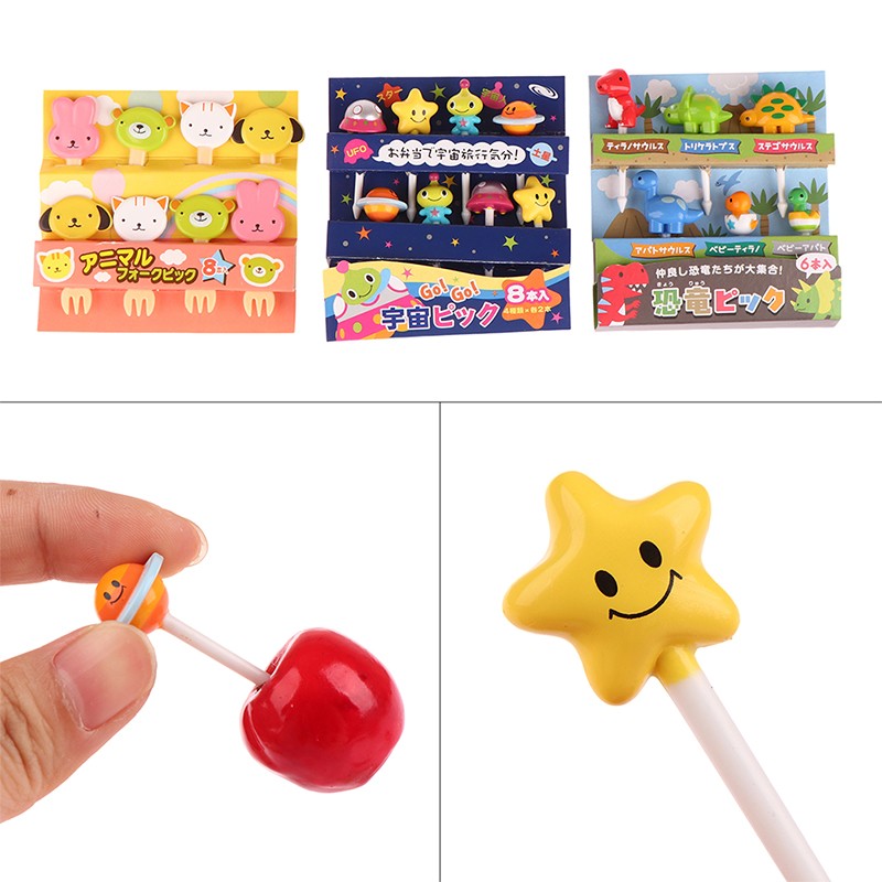 Palillos de fruta para niños, palillos de dientes con aguja, Mini fruta creativa, pastel, postre, tenedores de comida, fiambrera, decoración, accesorios Bento, 6/8 Uds.