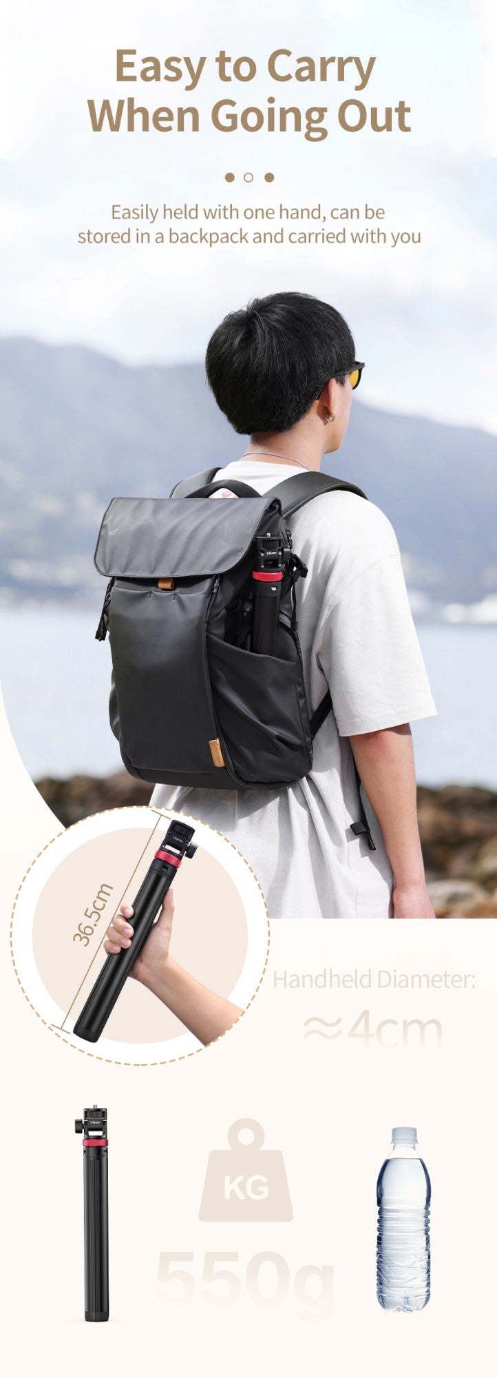 Trípode extensible Ulanzi MT-79 con tornillo de 1/4 pulgadas para cámara DSLR, trípode de micrófono con luz de relleno para teléfono inteligente