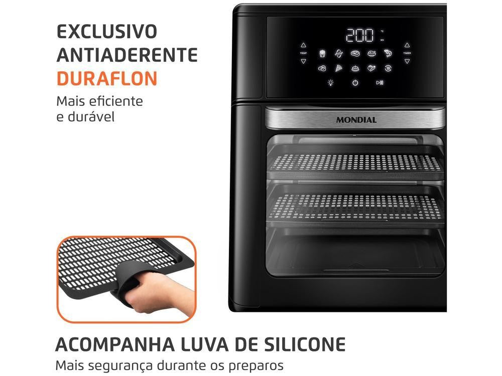 Freidora Eléctrica sin Aceite/Freidora de Aire Mondial Oven Oven AFON-12L-FB Negra 12L - 220V