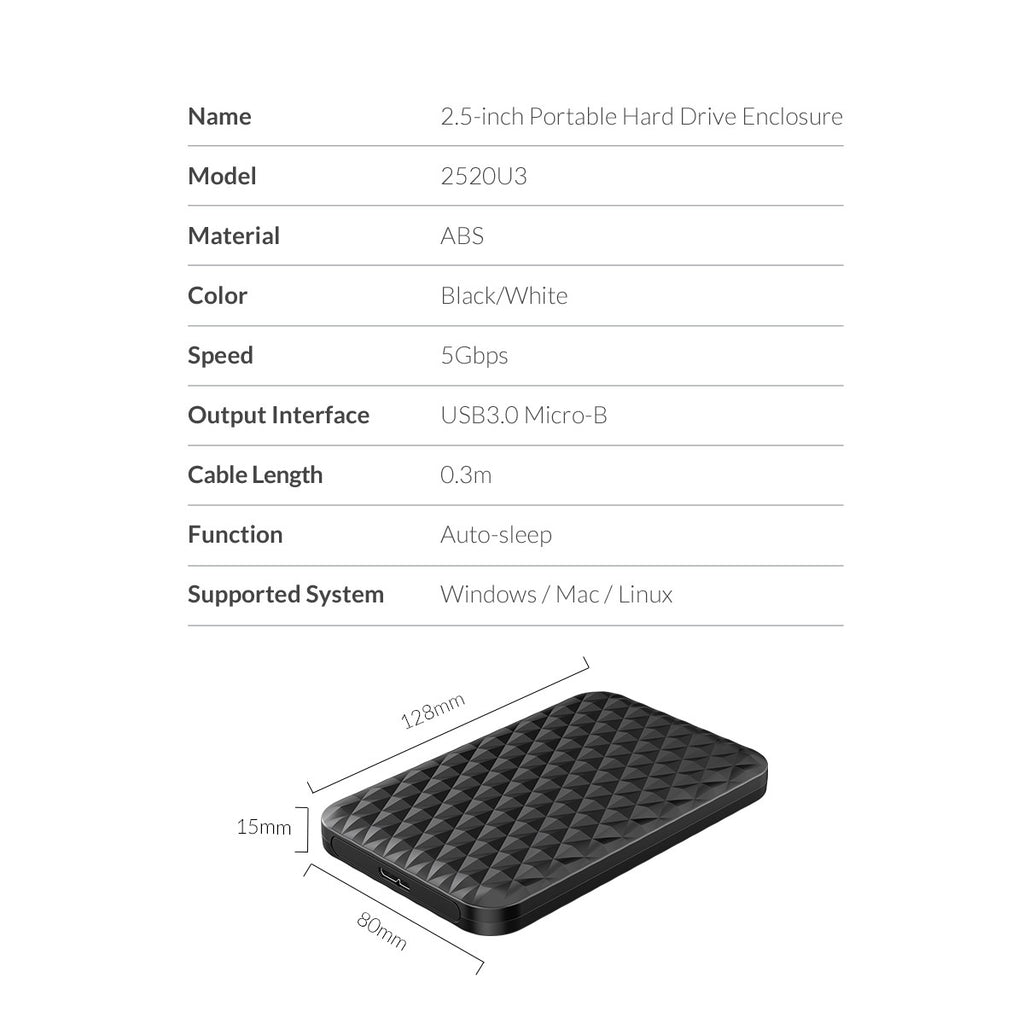 ORICO HDD externo 2,5 "funda HDD USB 3,0 a SATA 5Gbps funda de disco duro para 7-9.5mm 2,5 pulgadas SATA hd externo para PC