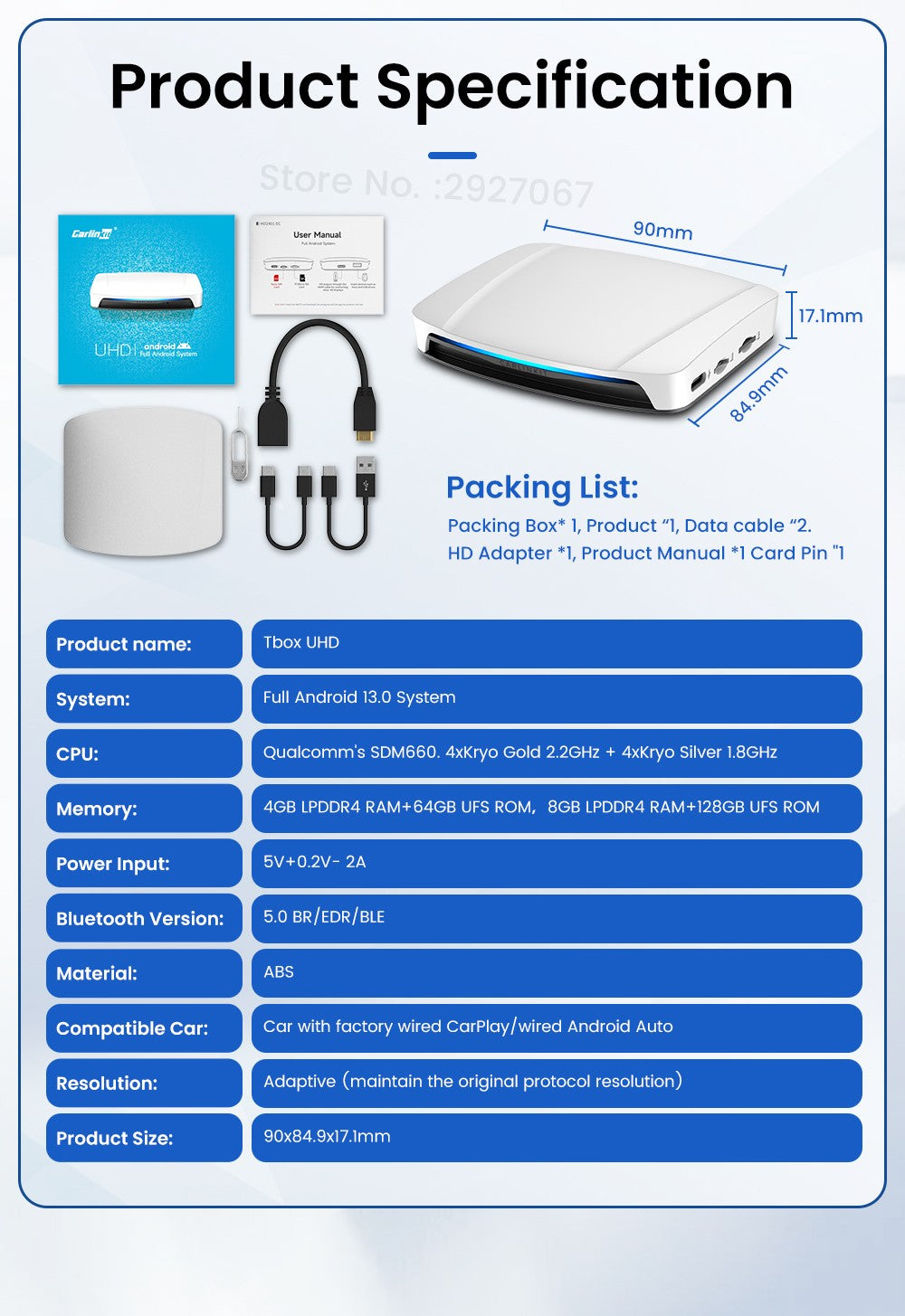 Caja de transmisión de video y TV con Android 13 CarPlay Ai Box SDM660 6225 CarlinKit HDMI inalámbrico para coche OEM 8G + 128G