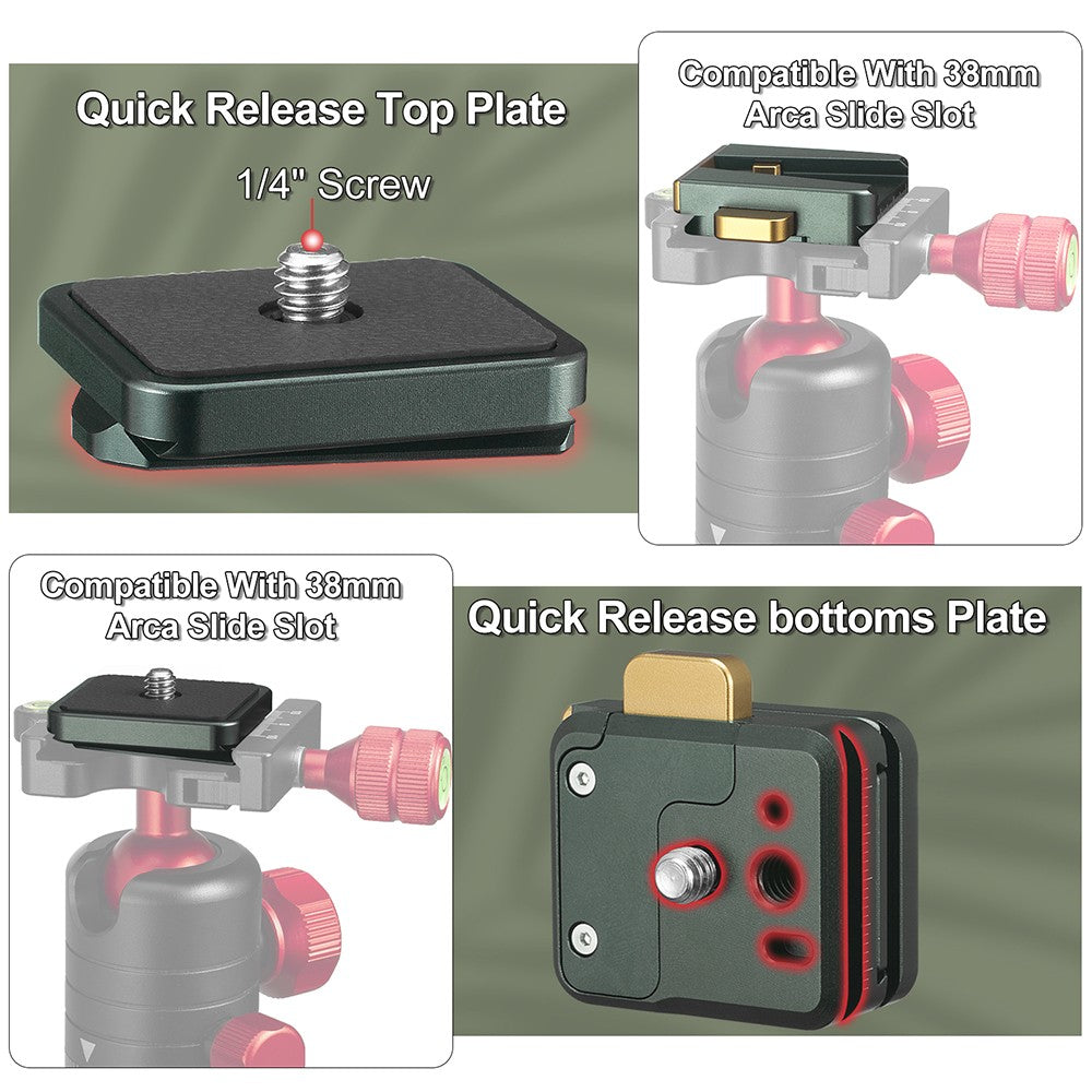 Abrazadera de liberación rápida para Monitor de campo, placa deslizante, montaje en V, soporte de tornillo de 1/4 pulgadas para trípode de cámara, cabezal de bola, brazo mágico, luz LED para vídeo