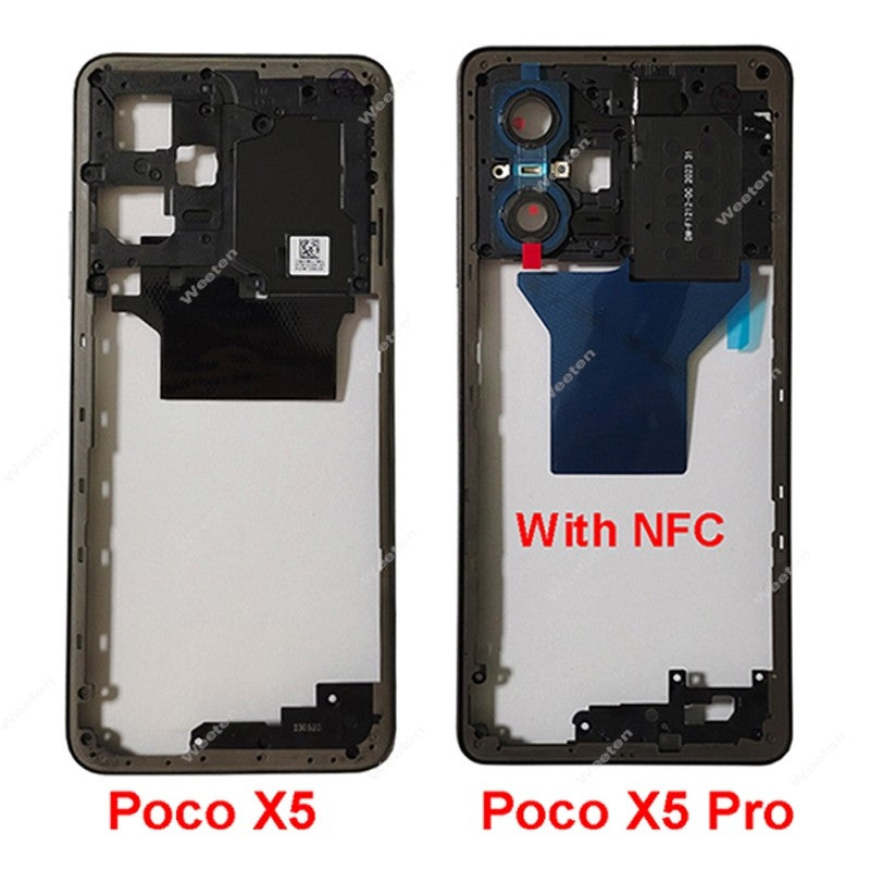 Marco medio para Xiaomi Poco X5 Poco X5 Pro con carcasa trasera NFC, chasis de marco frontal con botones de volumen, piezas de reparación