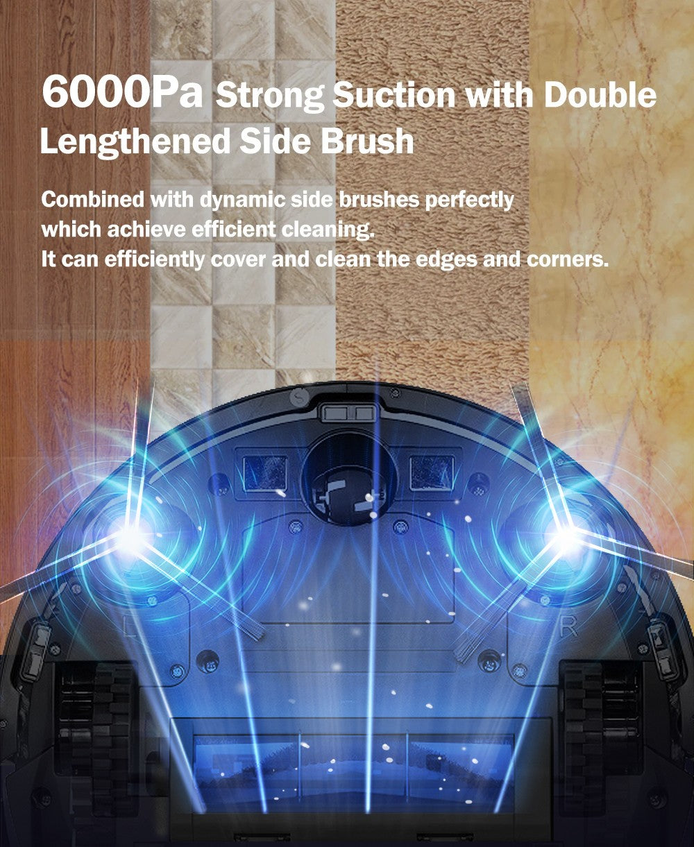 Robot aspirador ABIR X6 con sistema de ojo inteligente, succión 6000pa, software virtual wall, limpieza de áreas, desinfección por limpieza húmeda, tarjeta de memoria, compatible con Alexa, Google Home