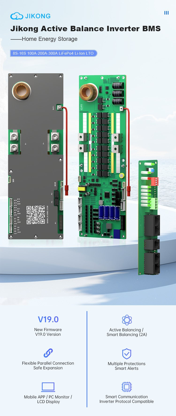 JK inversor BMS 8S 9S 10S 11S 12S 13S 14S 15S 16S BMS inteligente 100A 150A 200A Li-ion LiFePo4 nueva energía BMS 1A 2A equilibrio activo