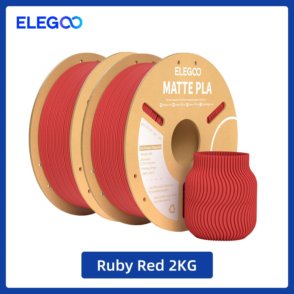 Filamento PLA Mate ELEGOO 1KG, 1.75mm para Impresora 3D FDM, Precisión Dimensional +/- 0.02mm, Bobina de Cartón de 1kg (2.2lbs)