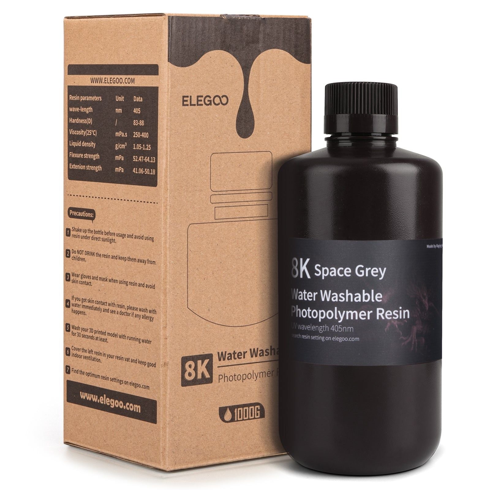 ELEGOO 8K Resina de impresora 3D 405nm Resina lavable con agua Resina de curación UV Ideal para impresora 3D SATURN 2 8K Gris espacial 1000g