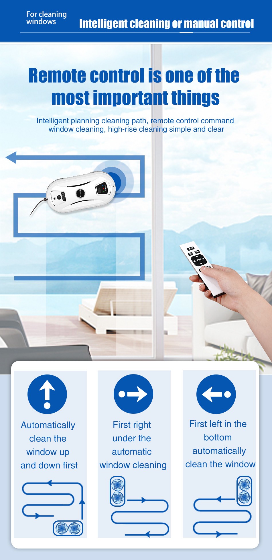 Robot nettoyeur de vitres para la maison, aspirador électrique inteligente con control técnico y essuie-glace