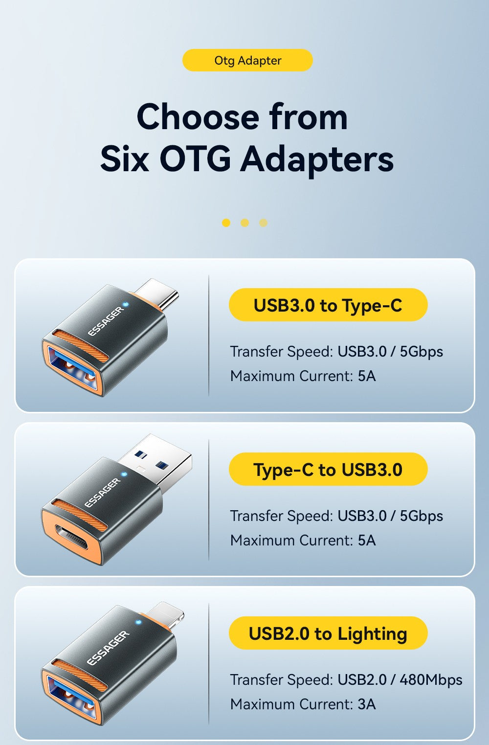 Adaptador Essager USB3.0 OTG tipo C USB-A Micro hembra a USB Micro iP tipo C convertidor macho para Macbook Xiaomi iPhone adaptador OTG