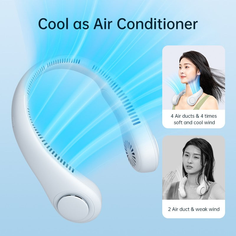 Ventilador de Cuello Portátil JISULIFE, Batería Recargable de 4000mAh, 5 Velocidades Ajustables, Ventilador de Cuello sin Aspas Manos Libres Giratorio para Deporte