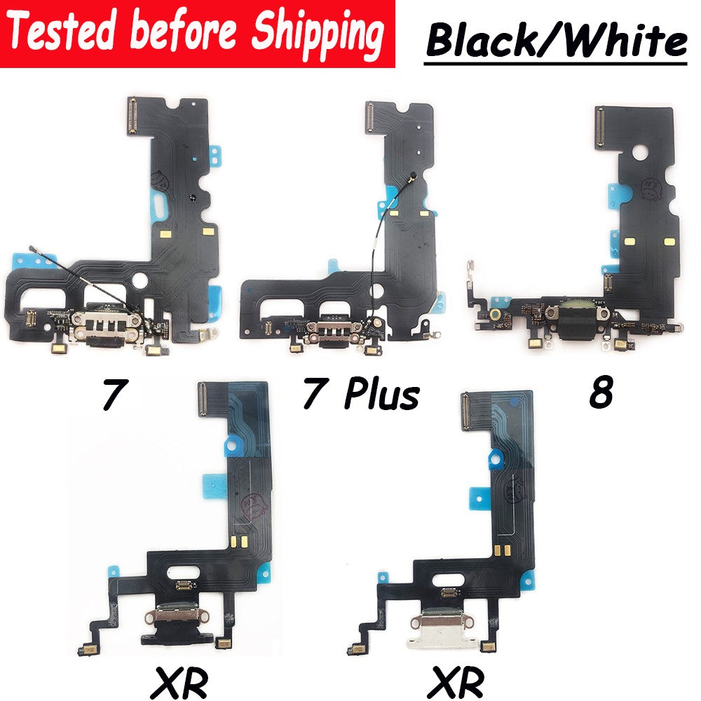 Testado para iPhone 7 8 Plus X XR XS Max cargador puerto USB conector Dock Cable flexible con conector de Audio Micro y auriculares