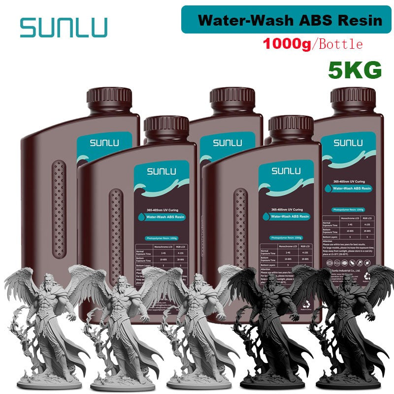 SUNLU 5KG lavado con agua ABS/resina de lavado con agua 395-405nm resina fotopolímero de curado UV resina de curado rápido para impresora 3D LCD DLP SLA