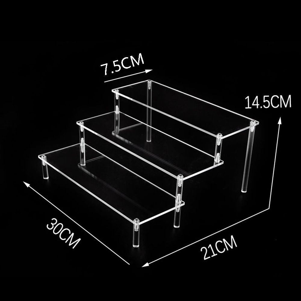 Soporte de exhibición acrílico de 1-4 niveles, estante de exhibición duradero para magdalenas, Perfume, muñeca, caja ciega Trapezoidal transparente, estante de almacenamiento