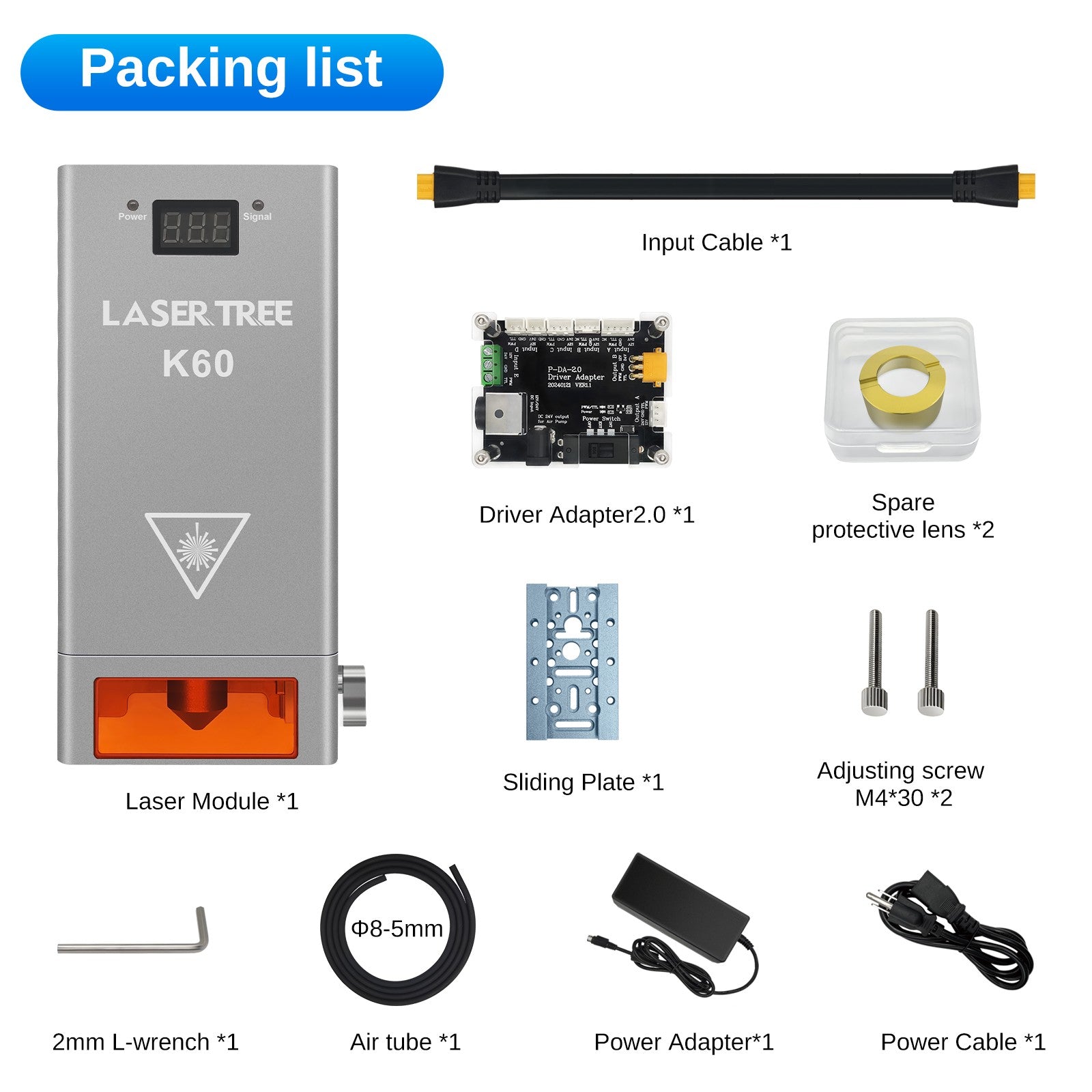 Árbol láser 20W 30W 40W 60W módulo láser con asistencia de aire TTL módulo de luz azul para grabador láser CNC herramientas de corte de carpintería