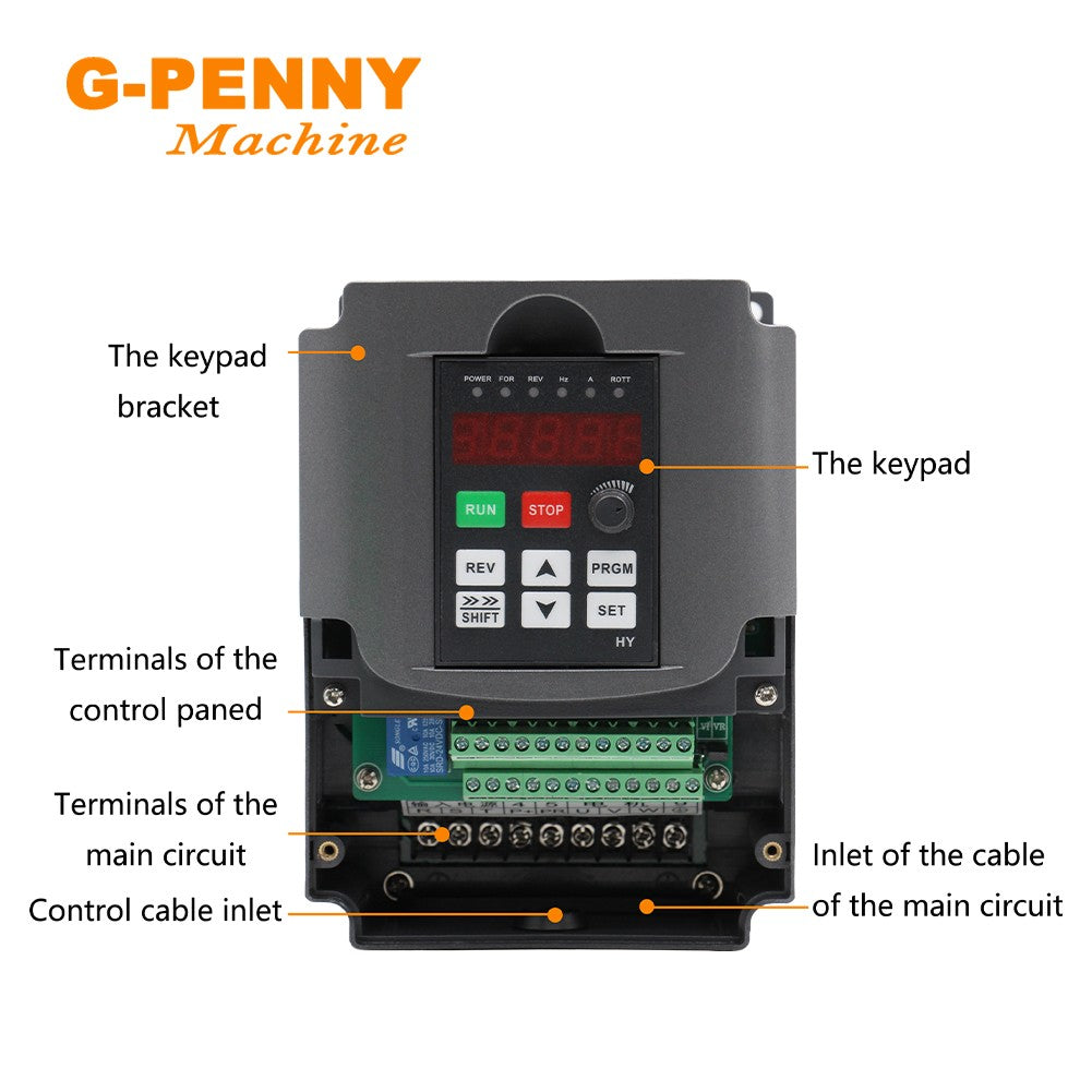 1.5KW HUANYANG 110V/ 220v /380v inversor CNC motor de husillo control de velocidad unidad de frecuencia Variable 0-400Hz salida 3P