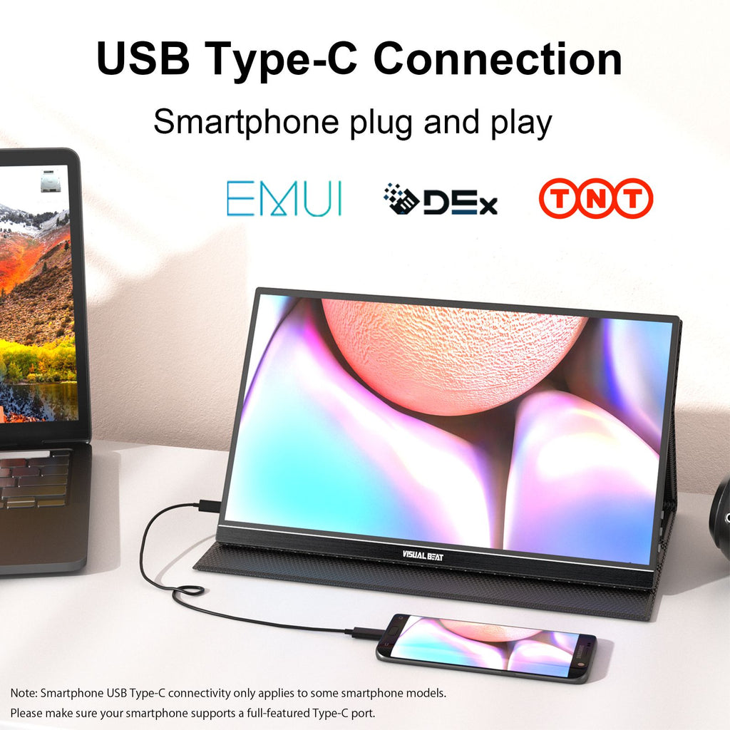 VISUALBEAT Monitor Portátil con Pantalla Táctil de 15.6'', FHD 1080P IPS HDR, con USB-C y HDMI, para Laptop, PC, Mac, Consola, Oficina y Viajes